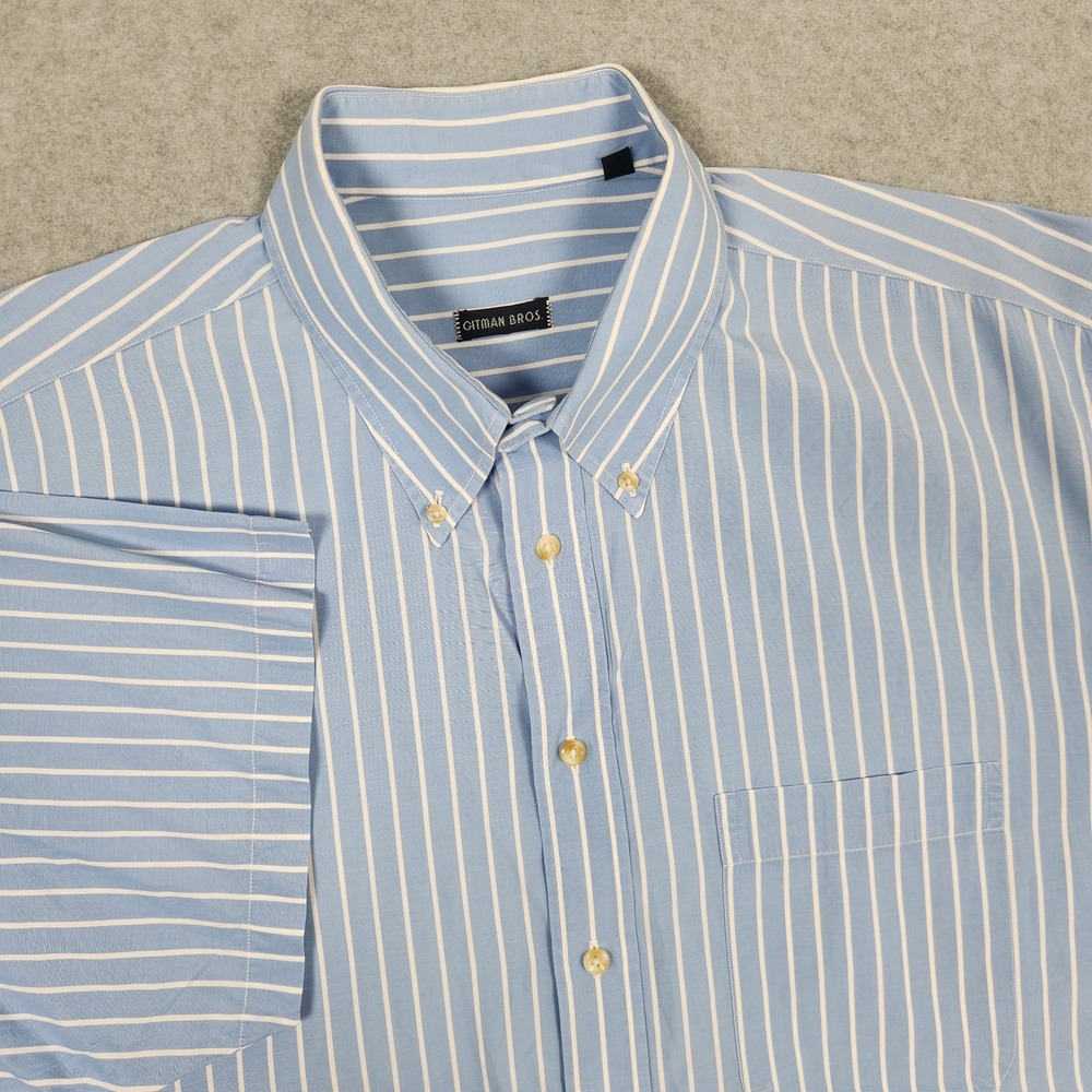 Vintage Gitman Bros Shirt Mens 2XL Blue White Striped Preppy Made In USA